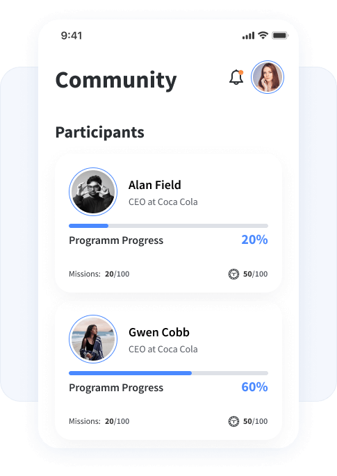 A screenshot from the Code of Talent app showing the course participants and their progress.