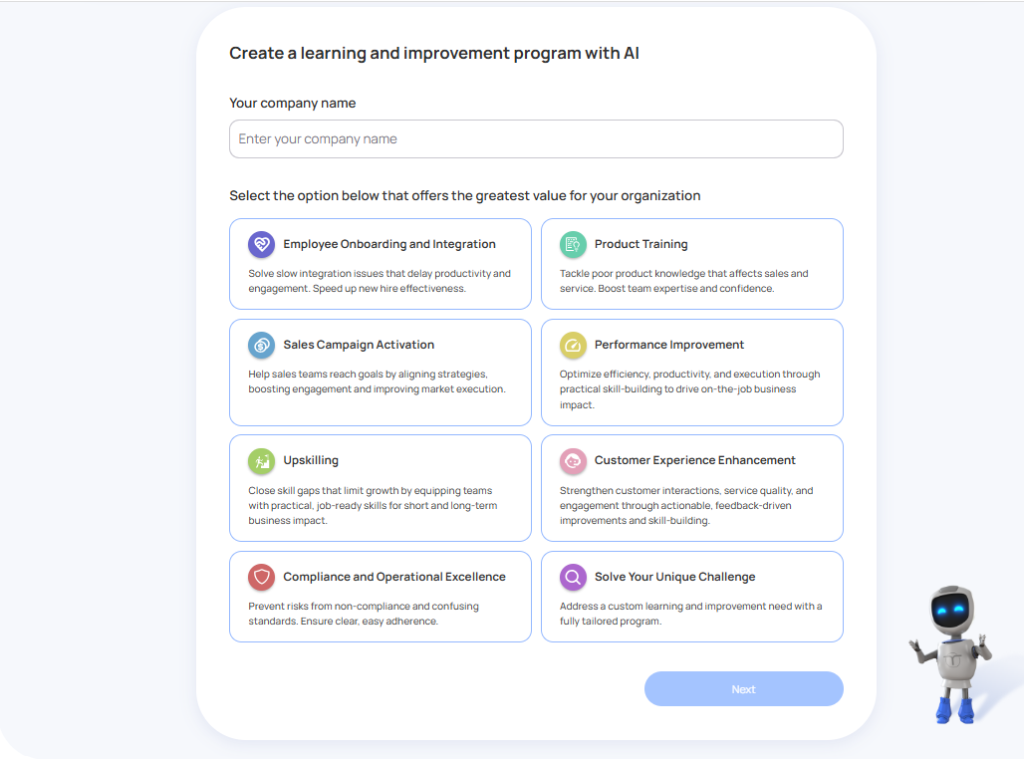 Screenshot of Code of Talent’s microlearning platform menu, showing different types of training for employees.