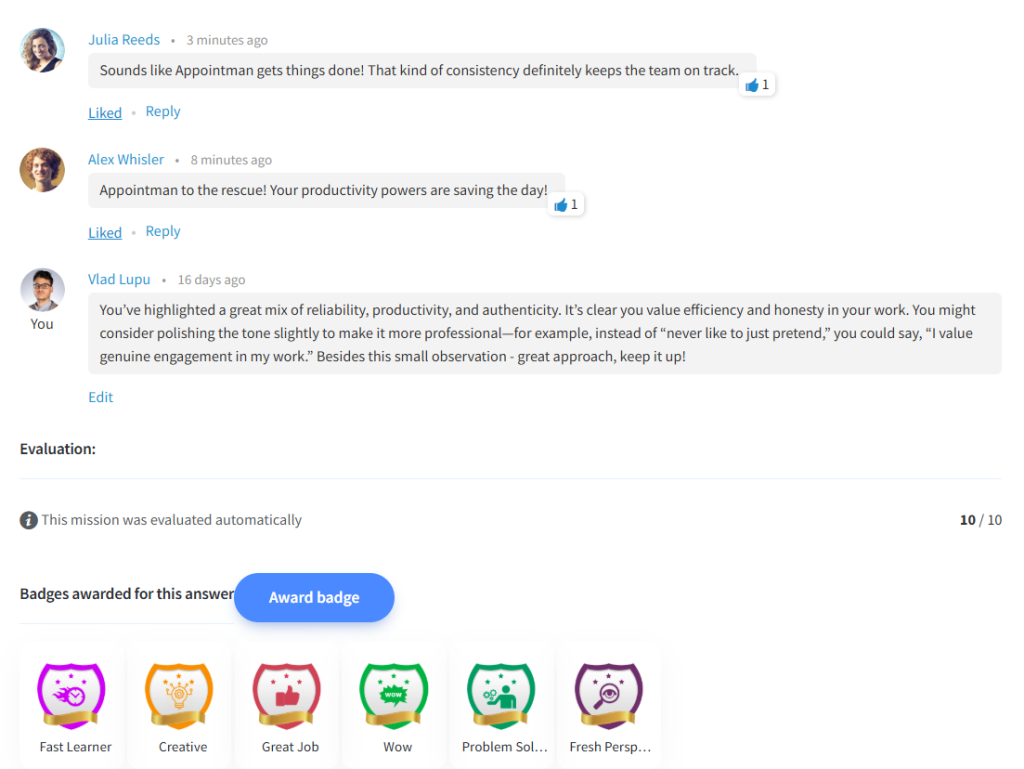 Screenshot of Code of Talent’s collaborative learning feature, making collaboration better, which is essential for training a multigenerational workforce.