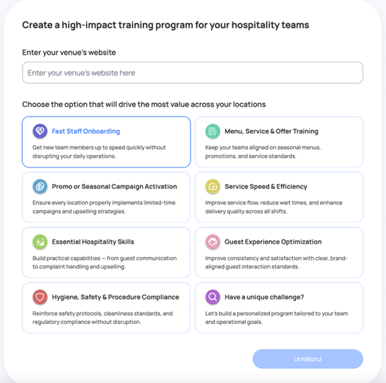 Screenshot of Code of Talent’s menu for hospitality training, which include body language in customer service training.