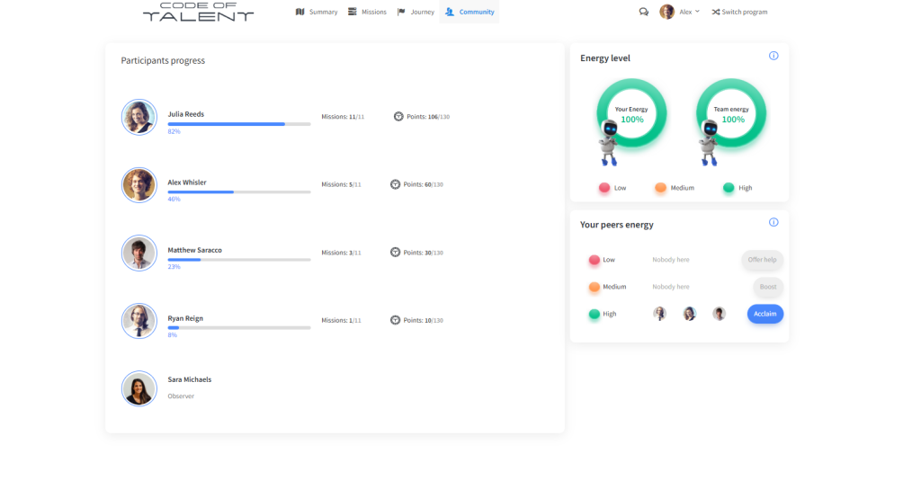 Screenshot of Code of Talent's analytics, which are essential for menu knowledge training.
