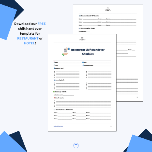 Photo with screenshots of the first few pages of Code of Talent's shift handout template.